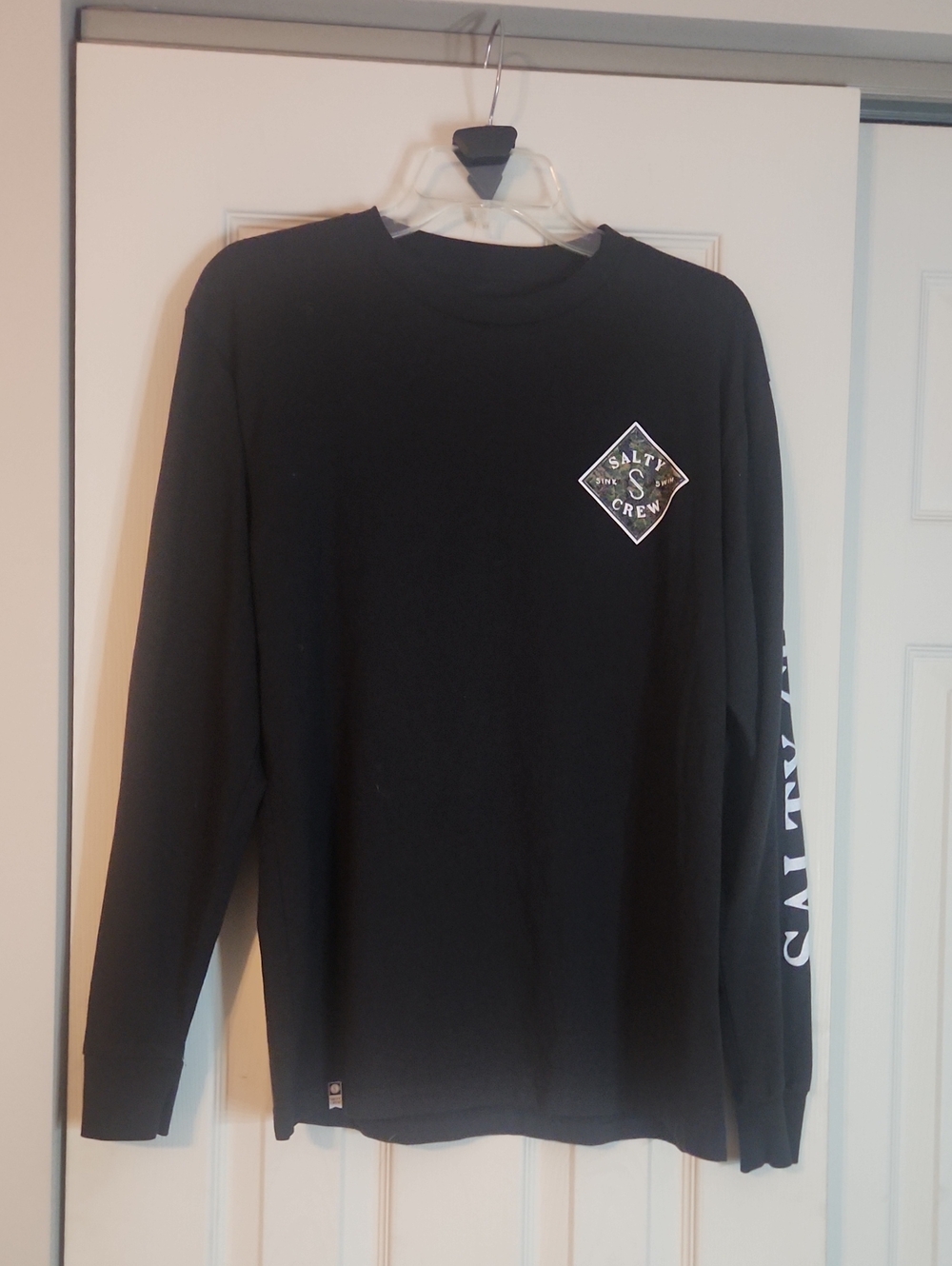 Salty Crew Black Long Sleeve Logo Tee with Sleeve Print